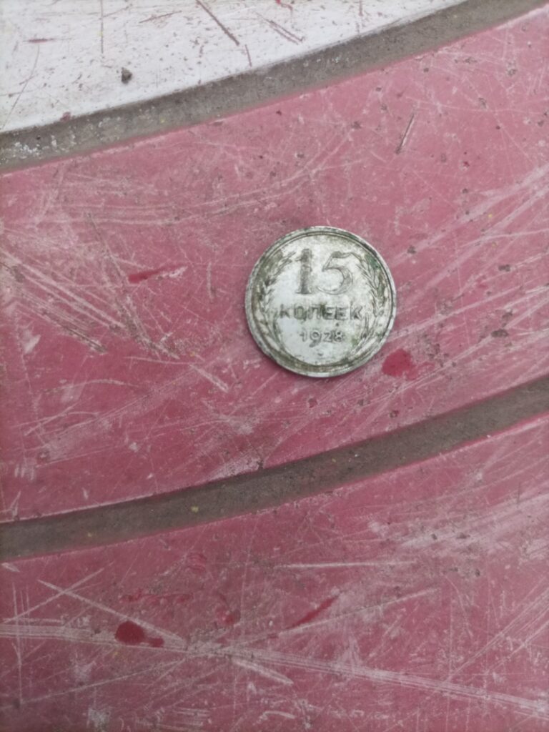 Срібна монета 15 копійок 1928 року, знайдена на городі під час копання лунки для помідорів на Сумщині.
